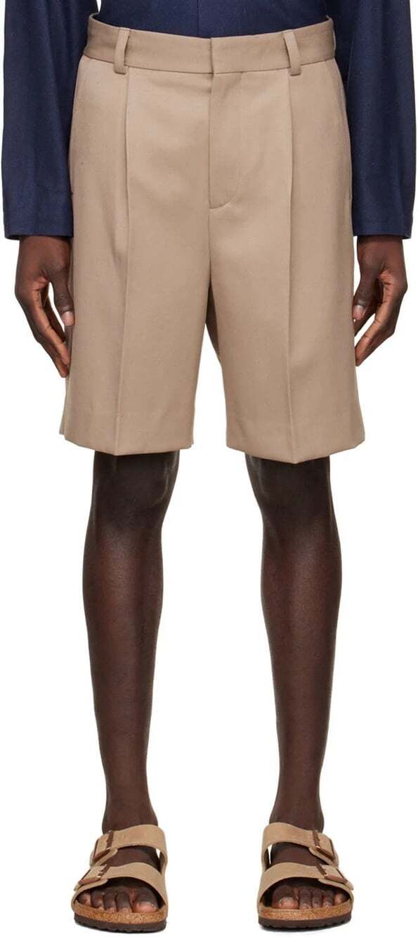Another Aspect Wool Pleated Shorts US 28 EU 44 Mens Taupe $200